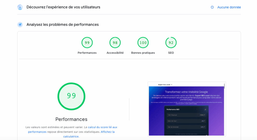 agence expert seo, création de site web, analyse e site web et optimisation seo et vitesse