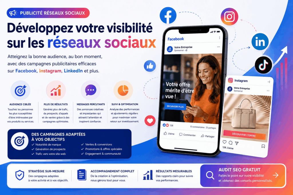 Publicité Réseaux Sociaux, Expert Seo Local 1 Publicité sur les réseaux sociaux avec campagnes Facebook et Instagram pour les entreprises