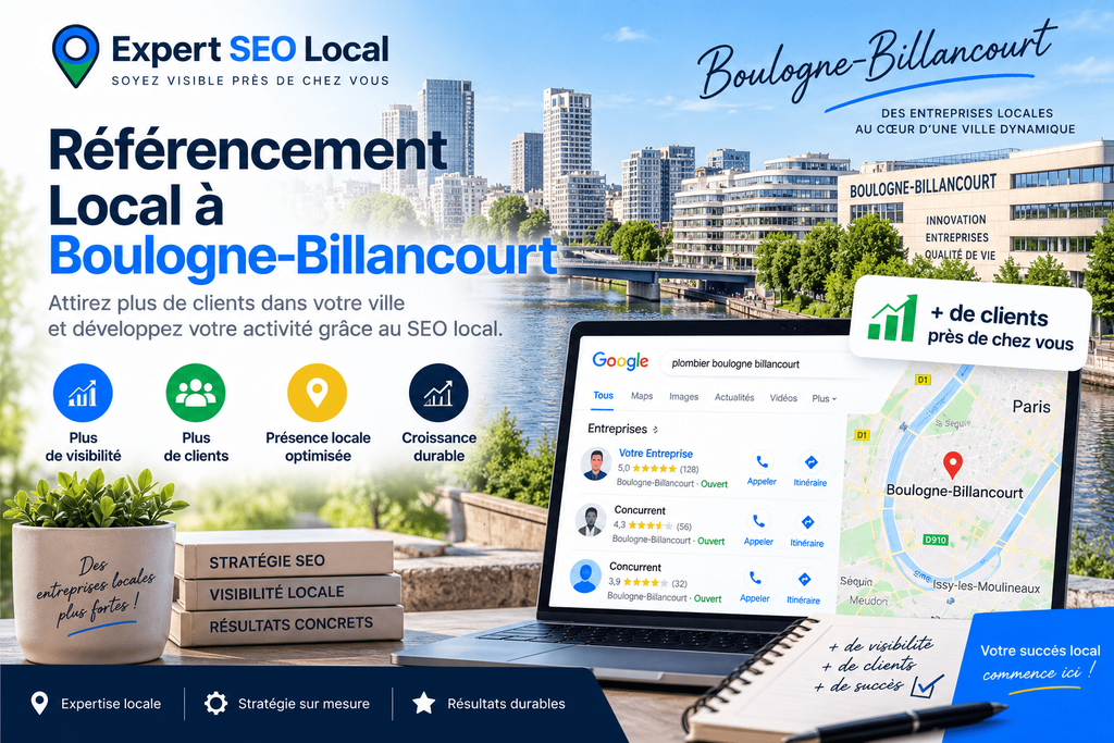 Agence Seo BOULOGNE-BILLANCOURT - Référencement et création de site web 1 Expert SEO local pour le référencement local à Boulogne-Billancourt