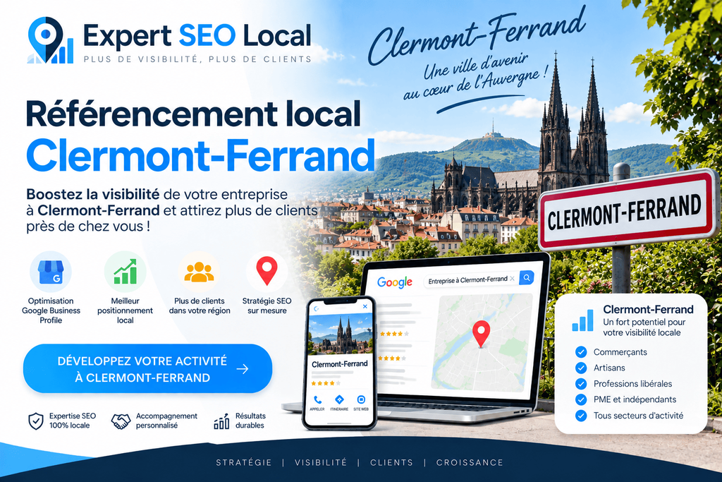 Référencement local à Clermont-Ferrand : développez votre visibilité sur Google 1 Référencement local à Clermont-Ferrand – Expert SEO Local
