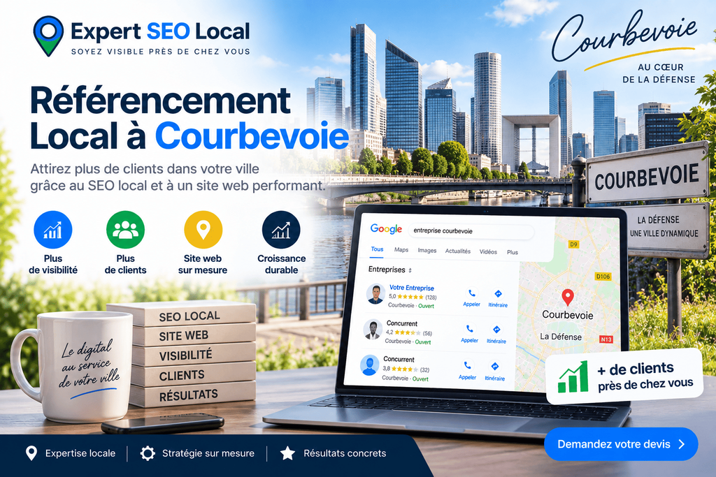 Référencement local Courbevoie | SEO & visibilité Google, création site web : Expert Seo Local 1 Référencement local à Courbevoie et création de site web par Expert SEO Local