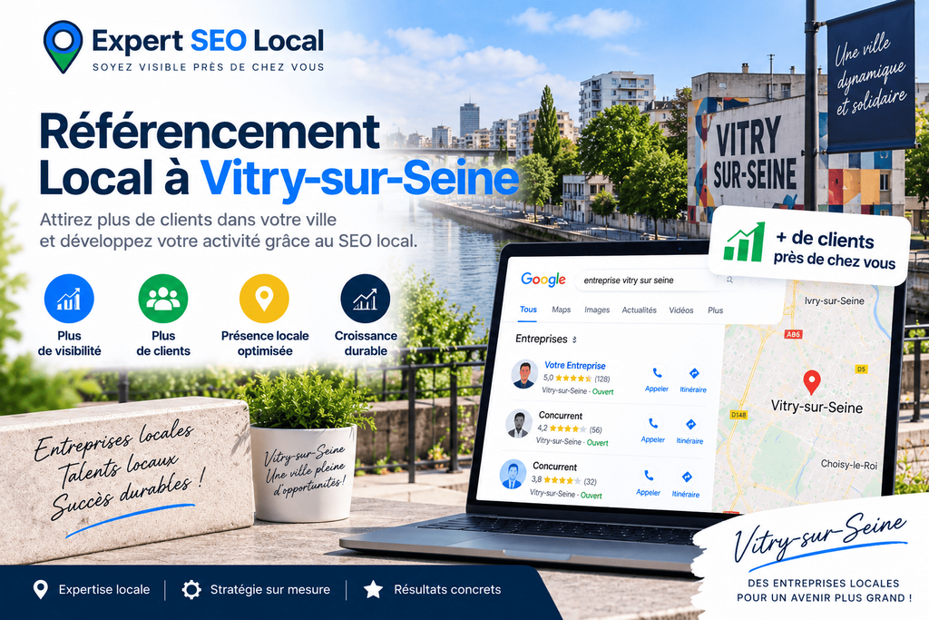 Référencement site web à Vitry-sur-Seine : SEO local et visibilité Google 1 Expert SEO local pour le référencement local à Vitry-sur-Seine